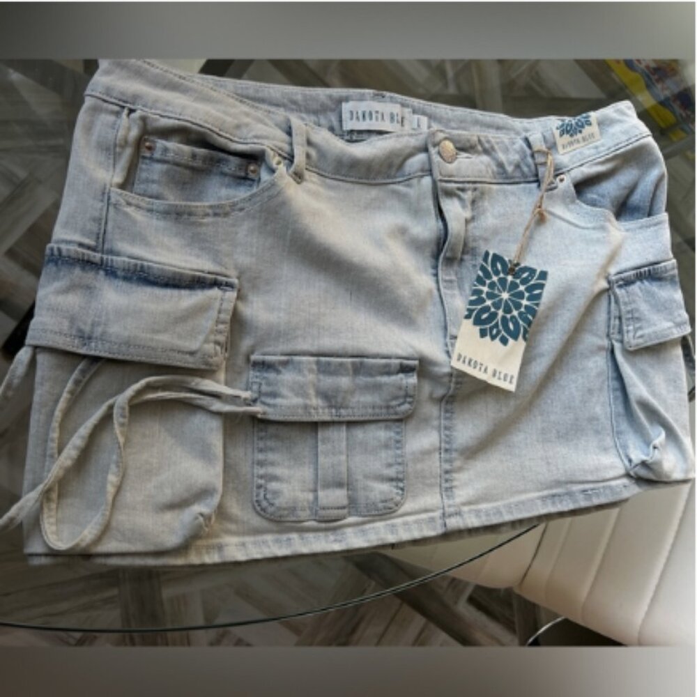 L Dakota Blue Jeans Cargo Style Skirt